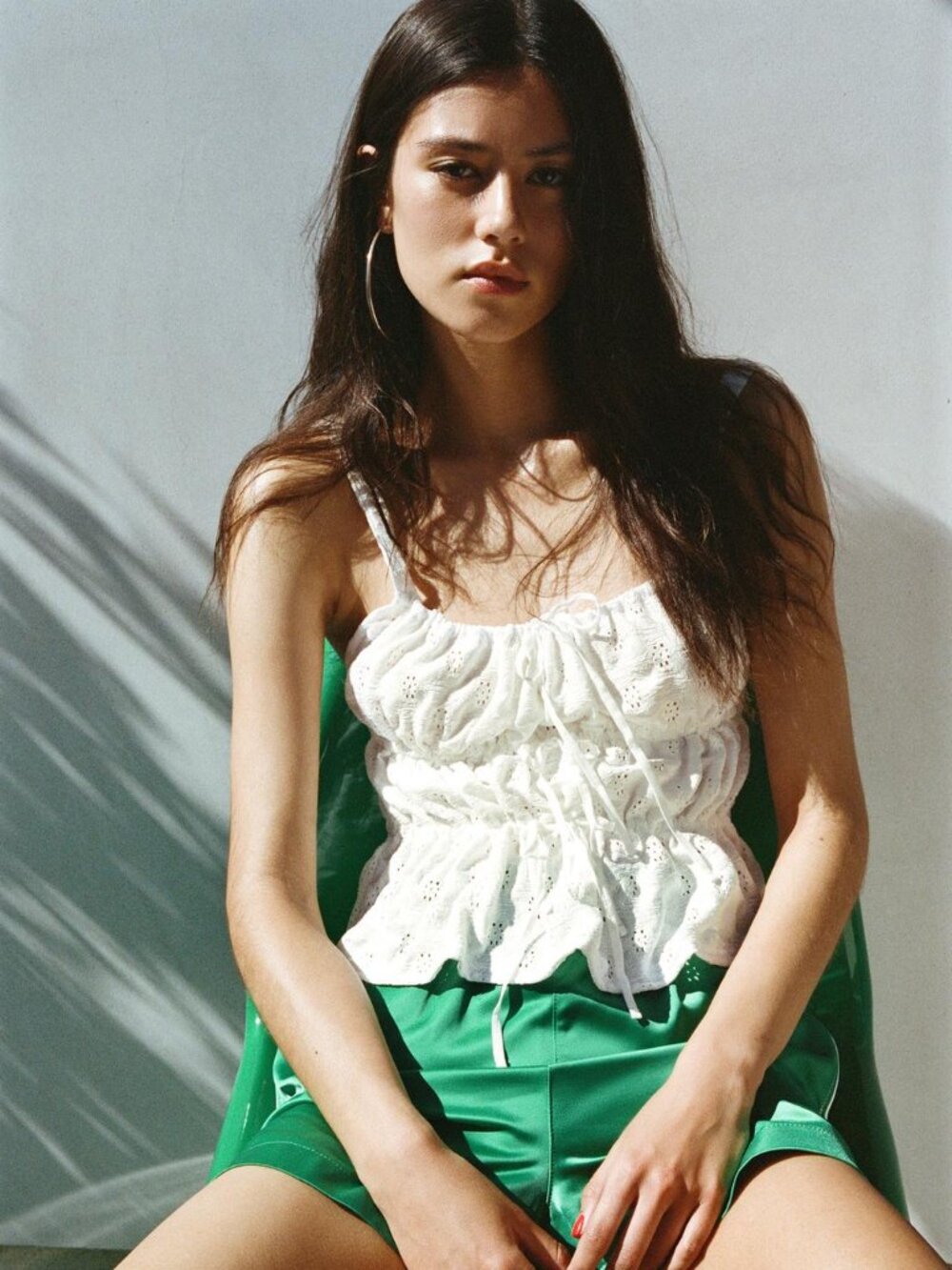 Zara White Embroidered Tie-Front Camisole - Eyelet Lace Tank Top